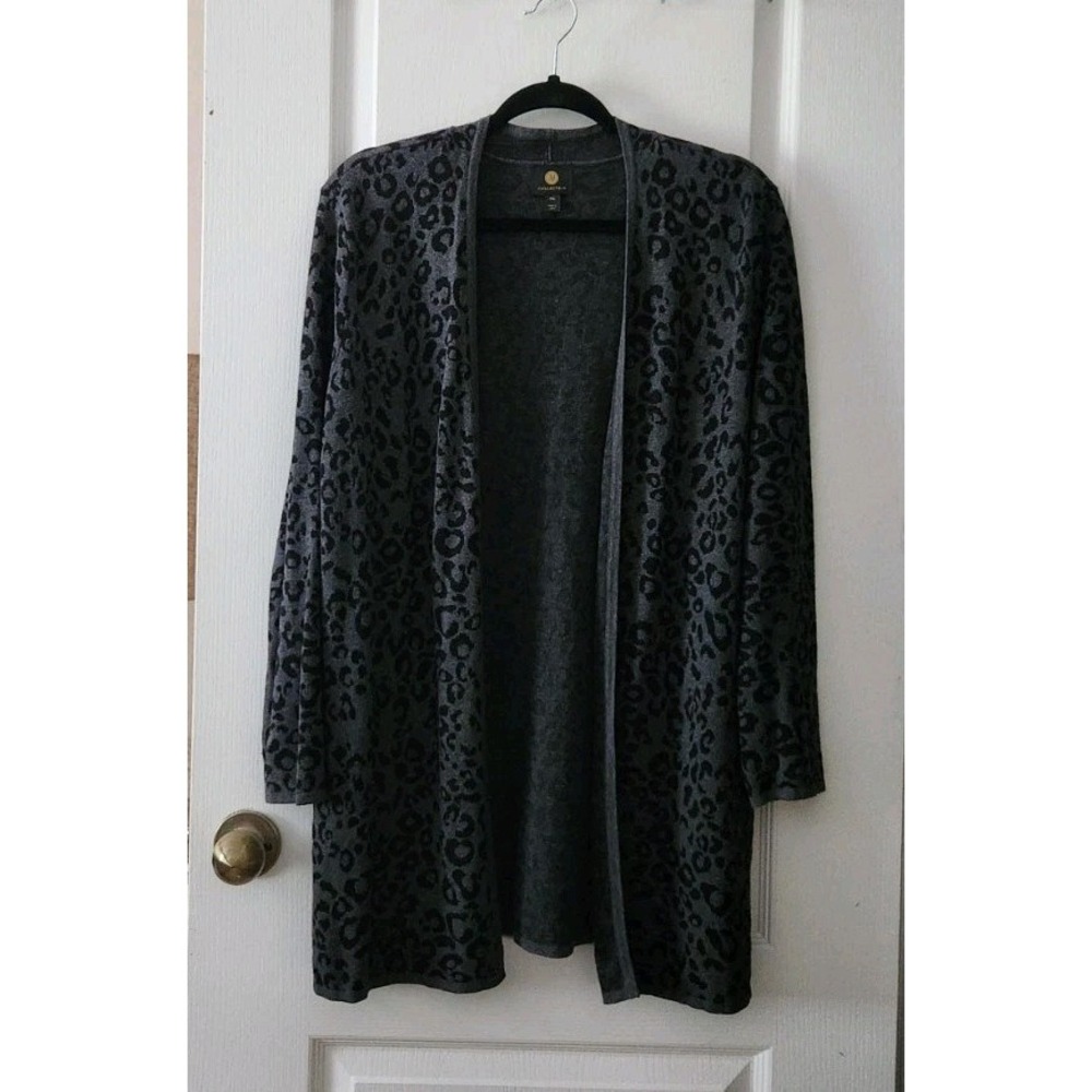 JM COLLECTION Women's Open Front Animal Print Cardigan Long Sleeve Cotton Sz PXL